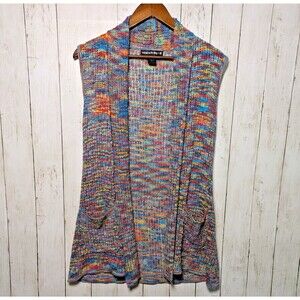 Open Knit Vest Cardigan Size PL Purple Blue Red Boho Festival Artsy Teacher